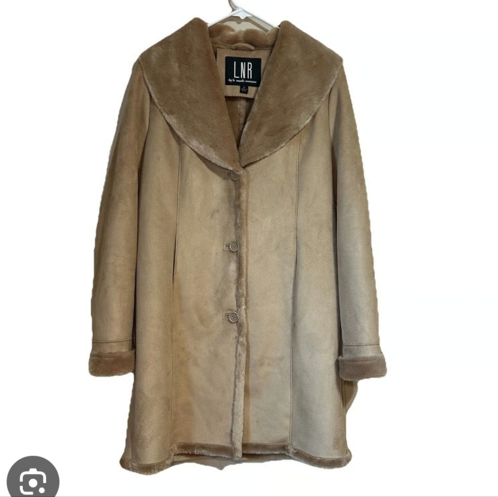 LNR by La Nouvelle Renaissance Faux Fur Suede Coat Women's Medium Tan Beige